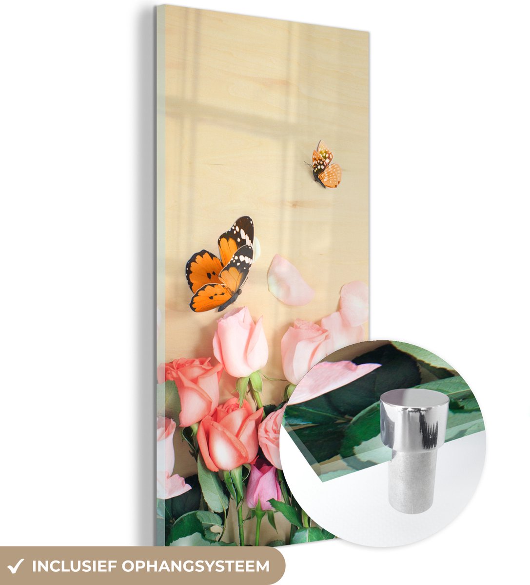 ® Glasschilderij 40x80 cm - Schilderij acrylglas - Bloemen - Rozen - Gieter - Foto op glas