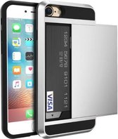 Geschikt voor iPhone 5 5s SE hybrid case hoesje met ruimte voor 2 pasjes - zilver