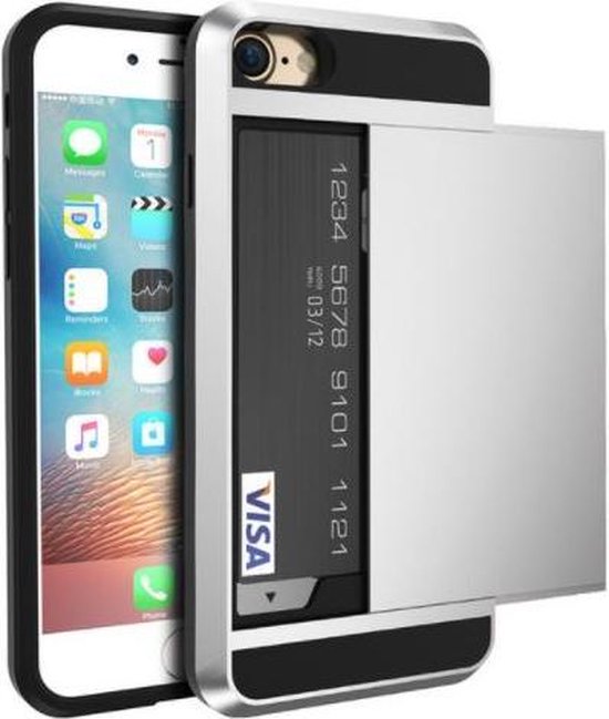 Geschikt voor iPhone 5 5s SE hybrid case hoesje met ruimte voor 2 pasjes -  zilver | bol.com