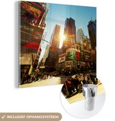 MuchoWow® Glasschilderij 90x90 cm - Schilderij acrylglas - New York - Amerika - Reclamebord - Foto op glas - Schilderijen