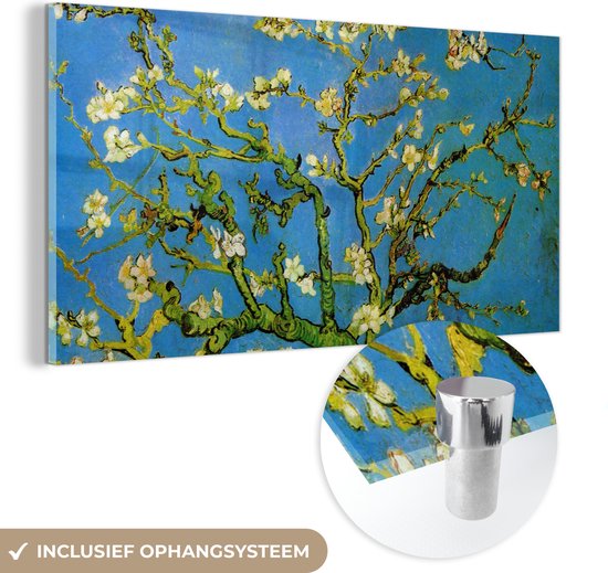 MuchoWow® Glasschilderij 120x60 cm - Schilderij acrylglas - Amandelbloesem - Vincent van Gogh - Foto op glas - Schilderijen