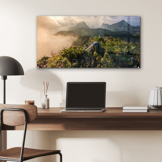 MuchoWow® Peinture sur verre - Berg dans la brume - 80x40 cm - Peintures sur verre acrylique - Photo sur Glas