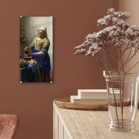MuchoWow® Peinture sur Verre - La Laitière - Johannes Vermeer - 20x40 cm - Peintures sur Verre Acrylique - Photo sur Glas