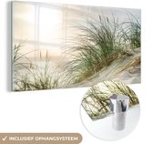 MuchoWow® Glasschilderij 160x80 cm - Schilderij acrylglas - Duin - Waddeneilanden - Water - Foto op glas - Schilderijen