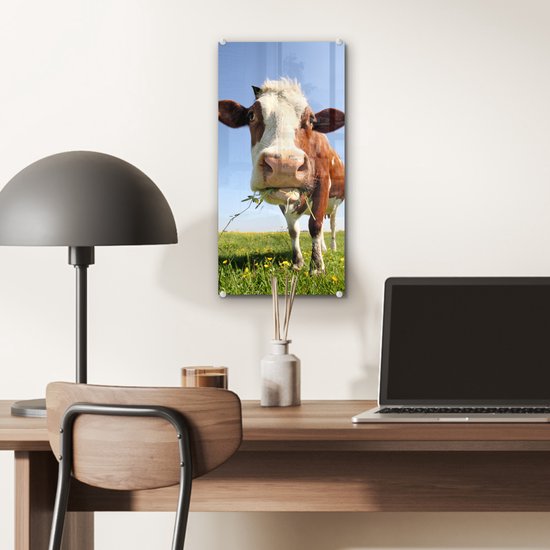 Peinture sur Verre - Vache - Animal - Fleurs - 20x40 cm - Peintures sur Verre Peintures - Photo sur Glas