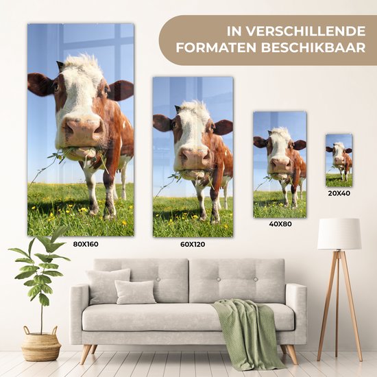 Peinture sur Verre - Vache - Animal - Fleurs - 20x40 cm - Peintures sur Verre Peintures - Photo sur Glas