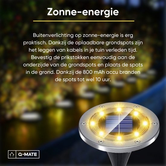 Q-Mate 4 x LED Solar Grondspot Zilver - Solar Tuinverlichting - Buitenlamp - Tuinverlichting op Zonne-Energie