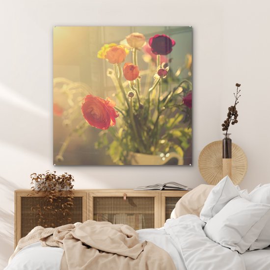MuchoWow® Peinture sur verre 90x90 cm - Peinture sur verre acrylique - Bouquet de renoncules colorées - Photo sur verre - Peintures