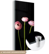 MuchoWow® Glasschilderij 60x120 cm - Schilderij acrylglas - Drie boterbloemen op een zwarte achtergrond - Foto op glas - Schilderijen