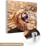 MuchoWow® Glasschilderij 90x90 cm - Schilderij acrylglas - Cheetah - Dier - Close up - Foto op glas - Schilderijen