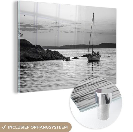 Glasschilderij - Lucht boven zeilschip - zwart wit - Acrylglas Schilderijen - Foto op Glas