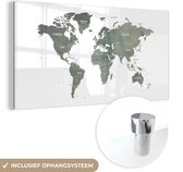 MuchoWow® Glasschilderij 120x60 cm - Schilderij acrylglas - Wereldkaart - Grijs - Design - Foto op glas - Schilderijen