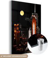 MuchoWow® Peinture sur verre 30x40 cm - Peinture sur verre acrylique - Lune - Fusée - Espace - Photo sur verre - Peintures