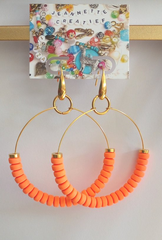 Jeannette-Creatief® - Holland - Big Hoops Orange Gold - Oorringen - Oranje Oorbellen - Oranje Oorringen - Hoops - Orange - Gouden Oorringen - RVS Oorhaakjes - Ringen