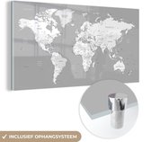 MuchoWow® Glasschilderij 40x20 cm - Schilderij acrylglas - Wereldkaart - Staatkundig - zwart wit - Foto op glas - Schilderijen
