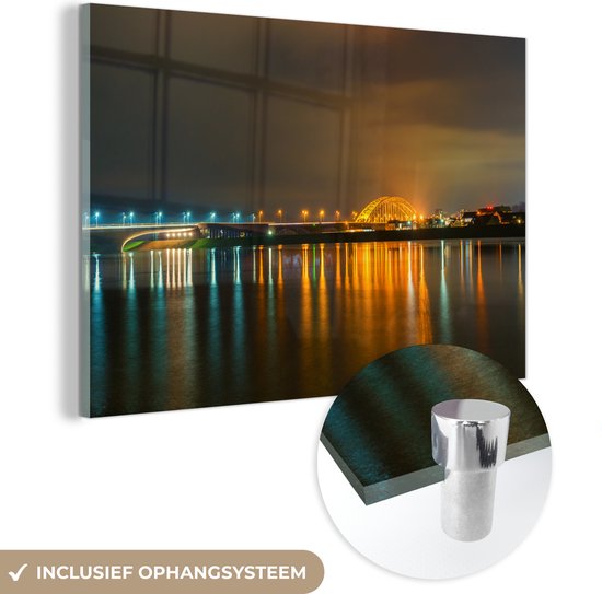 MuchoWow® Glasschilderij 180x120 cm - Schilderij acrylglas - Nijmegen - Licht - Water - Foto op glas - Schilderijen