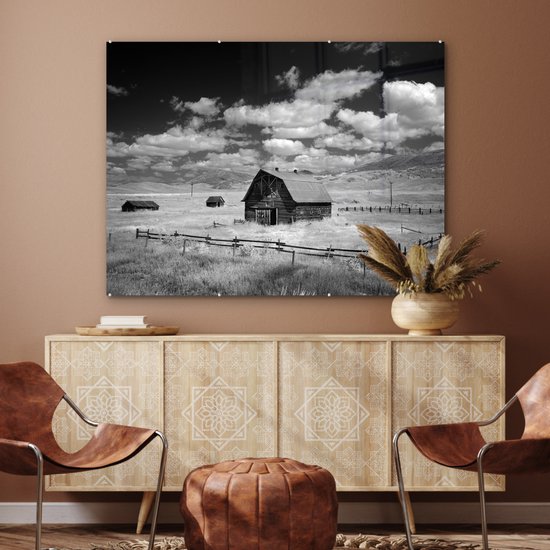 Peinture sur Verre - Amérique - Zwart - Wit - Grange - 120x90 cm - Peintures sur Verre Peintures - Photo sur Glas