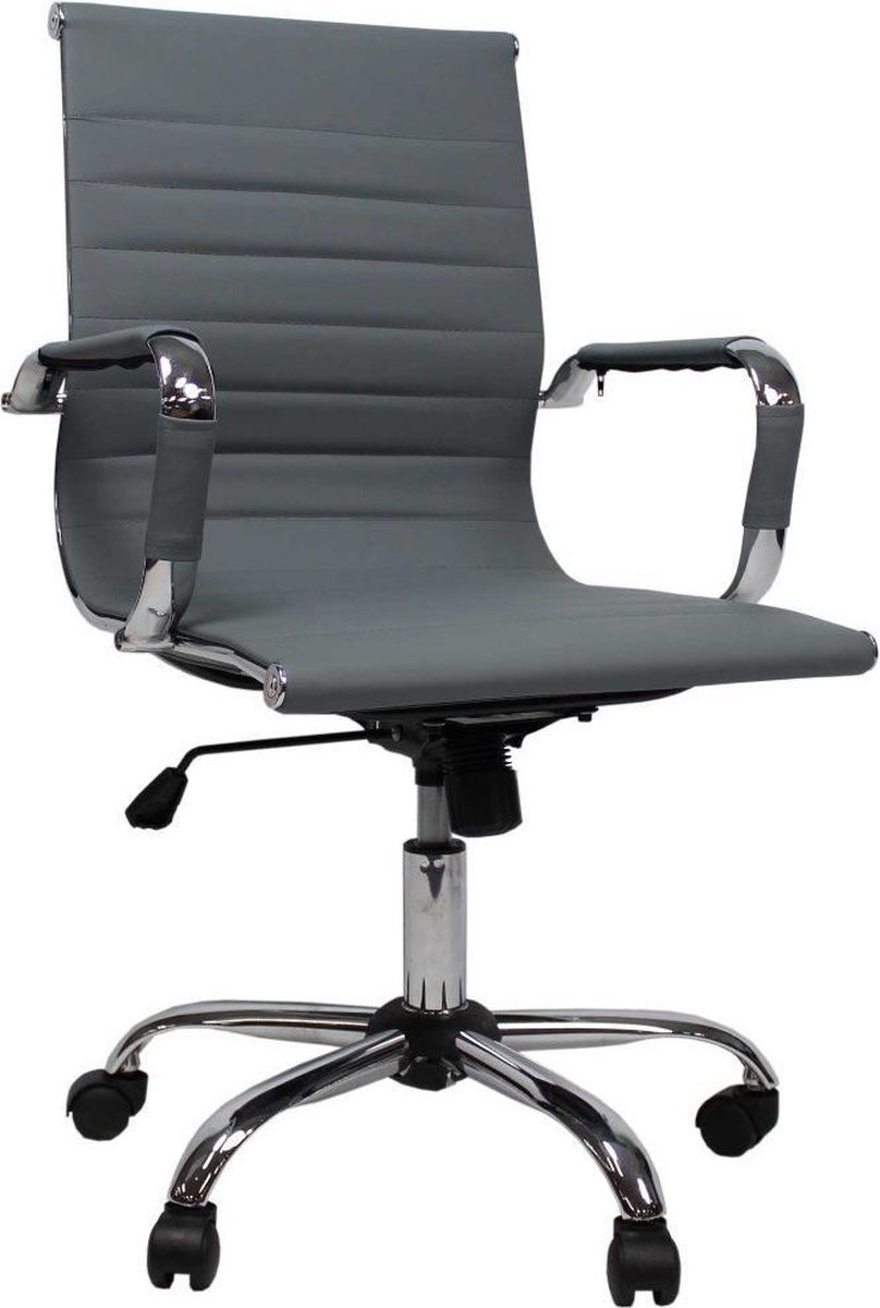 Breazz Capitol Low Bureaustoel Grijs PU leren zitting met chroom onderstel Breazz Capitol Low Bureaustoel Grijs PU leren zitting met chroom onderstel