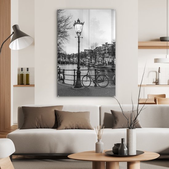 Peinture sur verre - Amsterdam au crépuscule - noir et blanc - 80x120 cm - Peintures Plexiglas