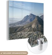 MuchoWow® Glasschilderij 20x20 cm - Schilderij acrylglas - Zuid-Afrika - Berg - Lucht - Foto op glas - Schilderijen