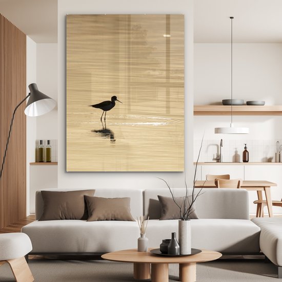 Une avocette cherche de l'eau lors d'un coucher de soleil Plexiglas 120x160 cm - Tirage photo sur Glas (Décoration murale plexiglas) XXL / Groot format!