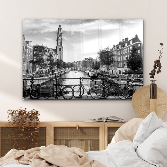 Peinture sur verre - Canal à Amsterdam - noir et blanc - 120x80 cm - Peintures sur Verre Peintures - Photo sur Glas