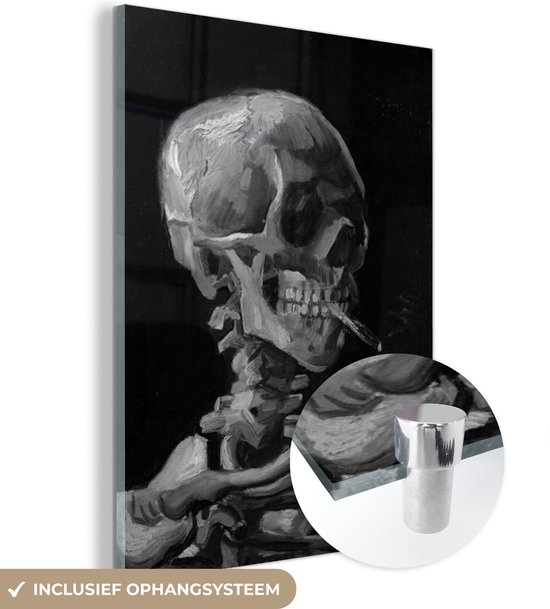 Peinture sur verre - Tête de skelet avec une cigarette allumée - Peinture  de Vincent