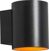 QAZQA sola - Moderne Wandlamp Up Down voor binnen - 1 lichts - D 100 mm - Zwart Goud - Woonkamer | Slaapkamer | Keuken