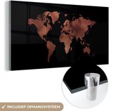 MuchoWow® Glasschilderij 120x60 cm - Schilderij acrylglas - Wereldkaart - Leer - Roze - Foto op glas - Schilderijen