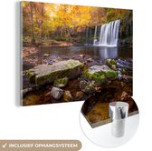 MuchoWow® Glasschilderij 60x40 cm - Schilderij acrylglas - Waterval in het Britse Nationaal park Brecon Beacons - Foto op glas - Schilderijen