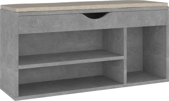 vidaXL - Schoenenbank - met - kussen - 104x30x49 - cm - bewerkt - hout - betongrijs