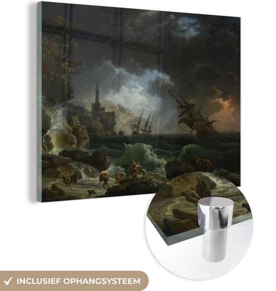 MuchoWow® Peinture sur Verre - Un naufrage dans une mer orageuse - Peinture de Claude Joseph Vernet - 160x120 cm - Peintures sur Verre Acrylique - Photo sur Glas