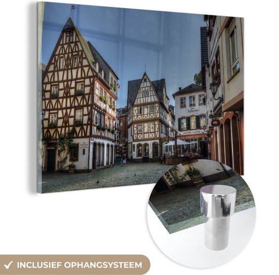 Glasschilderij - Oude huizen in het Duitse Mainz - Plexiglas Schilderijen