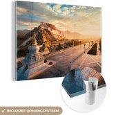 MuchoWow® Glasschilderij 30x20 cm - Schilderij acrylglas - Indrukwekkende zonsondergang bij het Potalapaleis - Foto op glas - Schilderijen