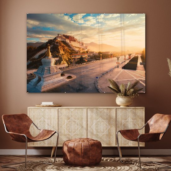 Impressionnant coucher de soleil au Palais du Potala Plexiglas 180x120 cm - Tirage photo sur Glas (décoration murale plexiglas) XXL / Groot format!
