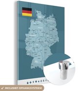 MuchoWow® Glasschilderij 120x160 cm - Schilderij acrylglas - Blauwe kaart van Duitsland - Foto op glas - Schilderijen