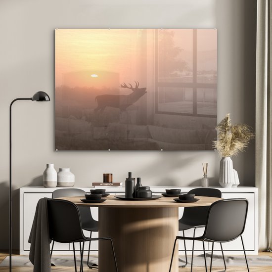 MuchoWow® Peinture sur verre - Cerf - Soleil - Brouillard - 120x90 cm - Peintures sur verre acrylique - Photo sur Glas