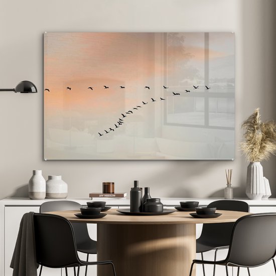 Peinture sur verre MuchoWow® - Troupeau de grues - 120x80 cm - Peintures sur verre acrylique - Photo sur Glas
