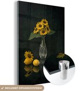 MuchoWow® Glasschilderij 120x160 cm - Schilderij acrylglas - Schilderij - Vaas - Zonnebloemen - Stilleven - Citroen - Bloemen - Kunst - Foto op glas - Schilderijen