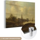 MuchoWow® Glasschilderij 150x100 cm - Schilderij acrylglas - Rivierlandschap met vee - Schilderij van Jan van Goyen - Foto op glas - Schilderijen