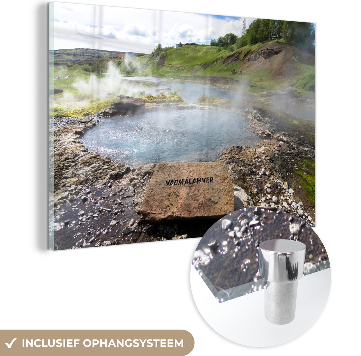 ® Glasschilderij 90x60 cm - Schilderij acrylglas - Steen met de tekst vadmalahver bij een