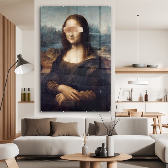 MuchoWow® Glasschilderij 120x180 cm - Schilderij acrylglas - Mona Lisa - Leonardo da Vinci - Brons - Foto op glas - Schilderijen