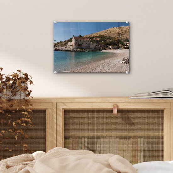 ® Glasschilderij 30x20 cm - Schilderij acrylglas - Klein strand van Hvar - Foto op glas - Muurdecoratie woonkamer - Wanddecoratie slaapkamer - Schilderijen