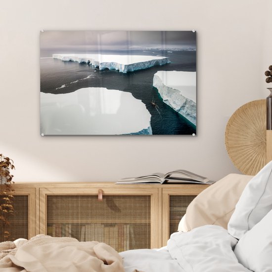 MuchoWow® Peinture sur Verre - Banquises dans l'eau près de l'Antarctique vue à vol d'oiseau - 60x40 cm - Peintures sur Verre Acrylique - Photo sur Glas