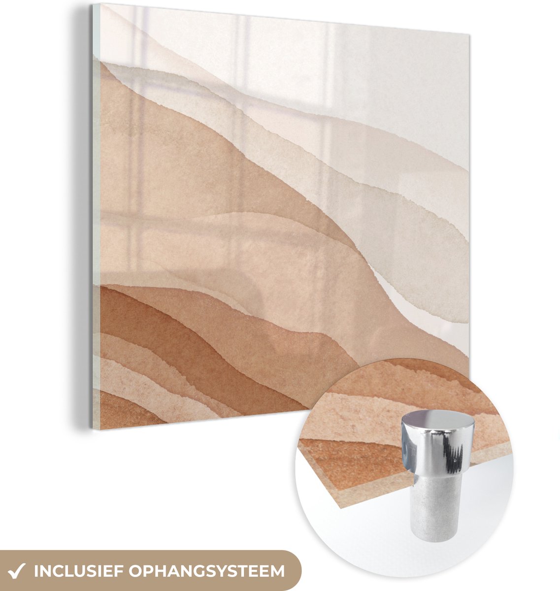 ® Glasschilderij 90x90 cm - Schilderij acrylglas - Waterverf - Berg - Abstract - Foto op glas - Muurdecoratie woonkamer - Wanddecoratie slaapkamer - Schilderijen