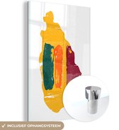 MuchoWow® Glasschilderij 80x120 cm - Schilderij acrylglas - Landkaart met vlag Sri Lanka - Foto op glas - Schilderijen