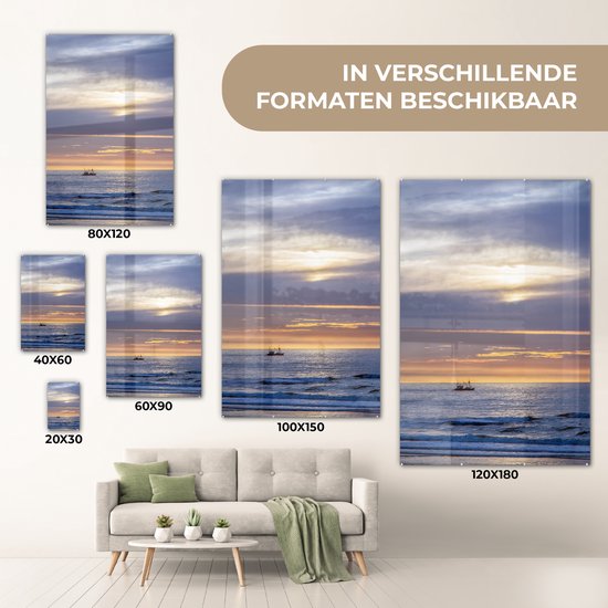 MuchoWow® Peinture sur Verre - Coucher de Soleil sur la Mer du Nord en Frise - 60x90 cm - Peintures sur Verre Acrylique - Photo sur Glas