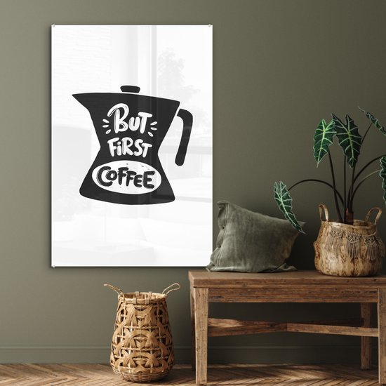 MuchoWow® Peinture sur verre 60x90 cm - Peinture acrylique sur verre - Cafetière - Café - Citations - Photo sur verre - Peintures