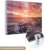 MuchoWow® Glasschilderij 80x60 cm - Schilderij acrylglas - De kustlijn van Zuid-Afrika tijdens zonsondergang - Foto op glas - Schilderijen