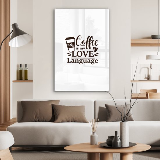 MuchoWow® Peinture sur verre 60x90 cm - Peinture sur verre acrylique - Café - Citation - Amour - Photo sur verre - Peintures